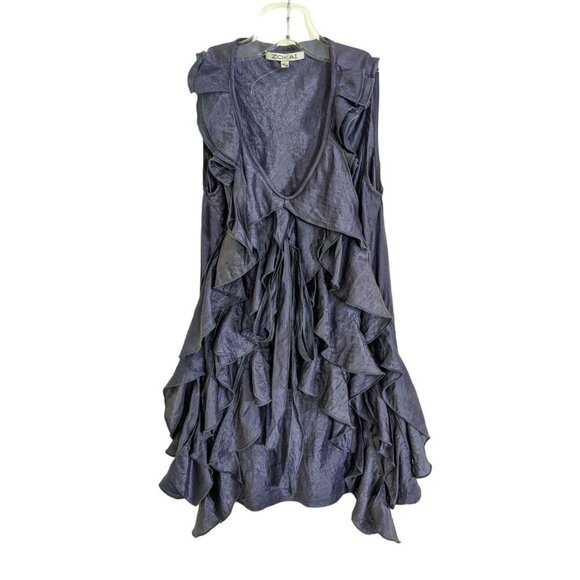 Zokai Blouse Purple Womens M NEW Ruffle Tiered Front Sleeveless Coquette Shimmer - Picture 1 of 5